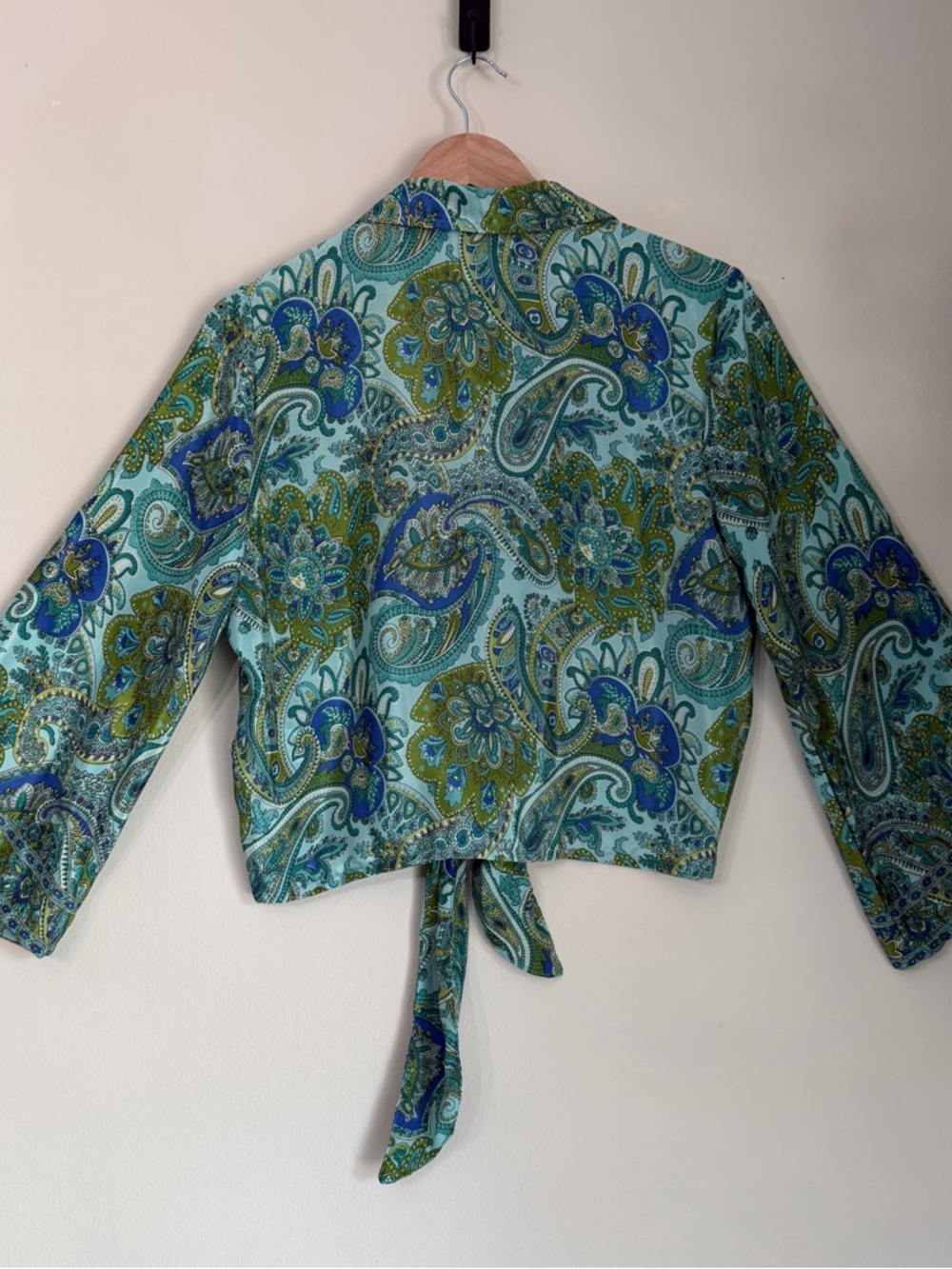 Chelsea & Theodore Green Paisley Tie-Front Blouse - Picture 11 of 14